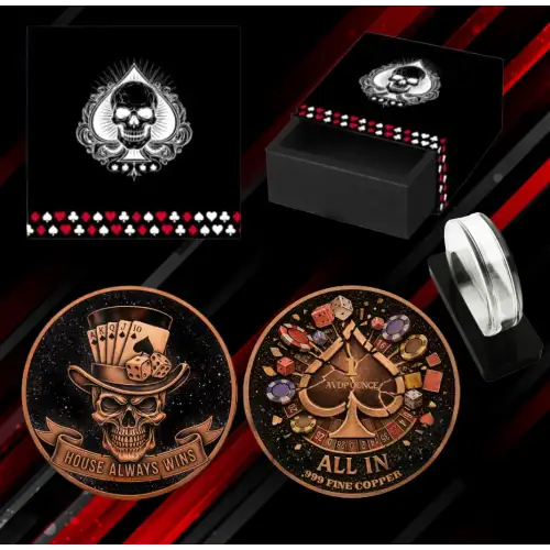 Skull and Spades Colorized  Diamond Dust 1 oz Copper Round  (3)