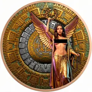 Aztec Calendar Angel Colorized  5 oz Copper Medal