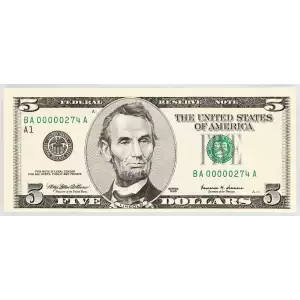 $5 1999  Small Size $5 Federal Reserve Notes 1986-A (2)