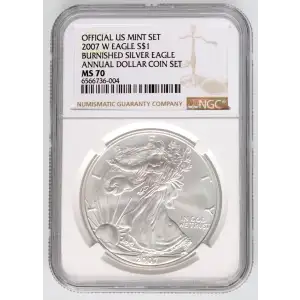2007 W BURNISHED SILVER EAGLE ANNUAL DOLLAR COIN SET OFFICIAL US MINT SET (3)