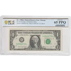 $1 1988-A. Green seal. Small Size $1 Federal Reserve Notes 1915-G (2)