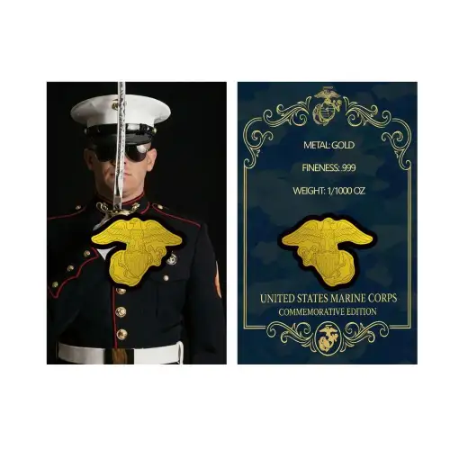 U.S. Marine Corps 1/1000 oz Gold Coin in Card